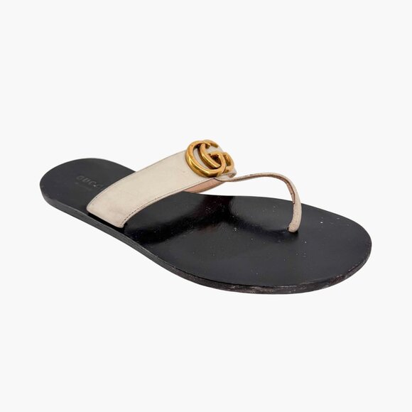 Gucci Marmont GG Thong Flip Flop Flat Sandals White Leather Size 37 US 7 Women's - Picture 10 of 15